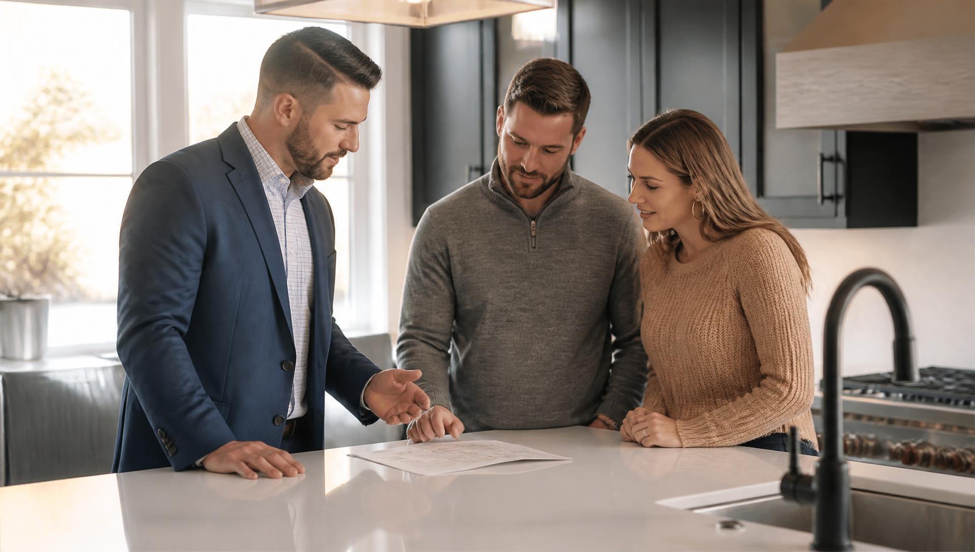 Agent discussing property options with clients