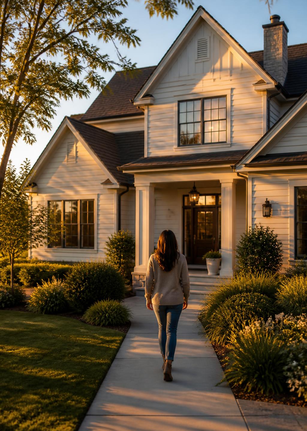 A homeowner approaching a suburban home